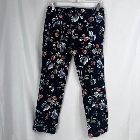 Ann Taylor Navy Floral Print Devin Fit Cotton Ankle Pant Garden Party Size 2/SM - Picture 2 of 11
